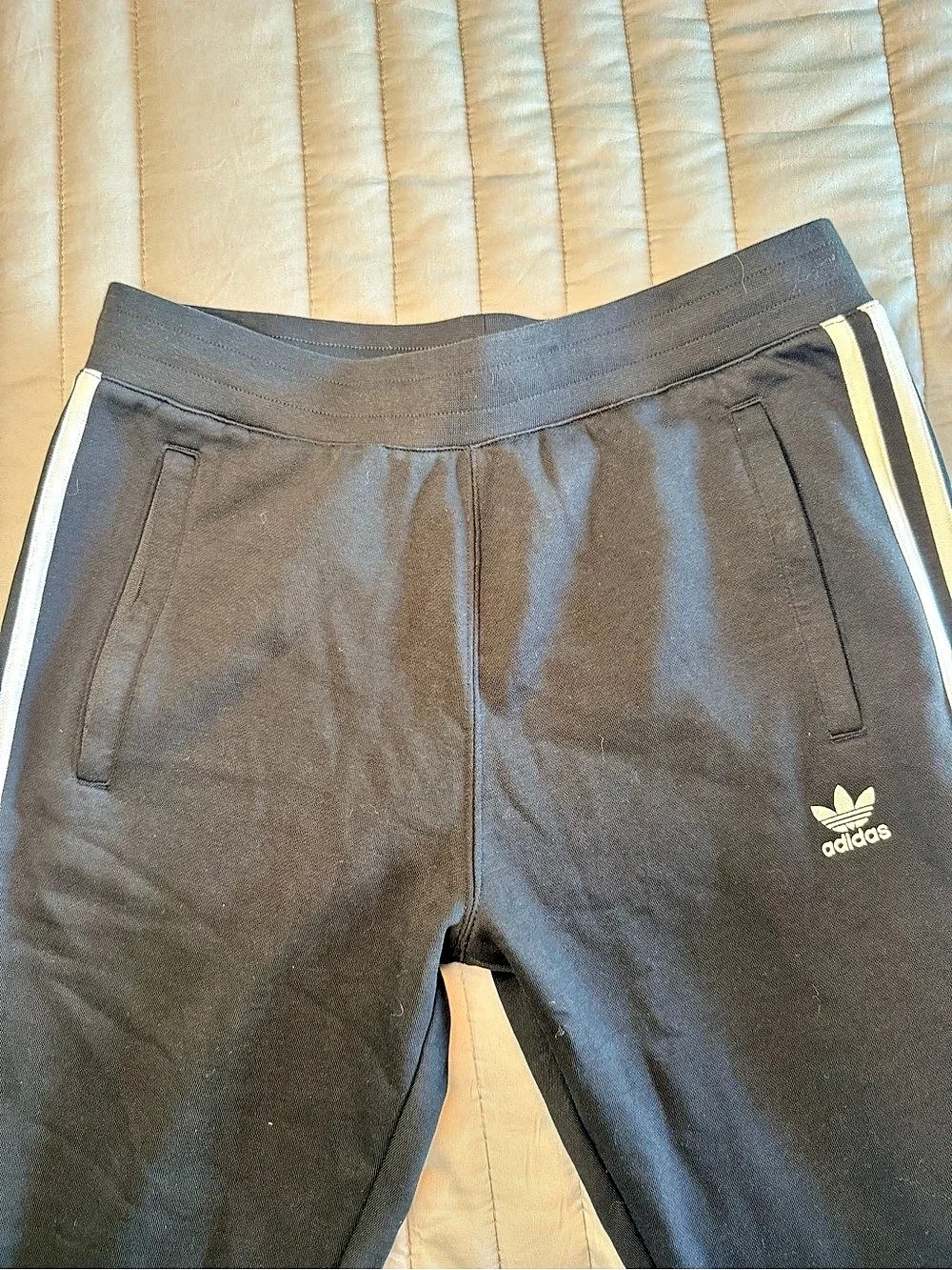 adidas Black & White Striped Joggers Size Large NWT